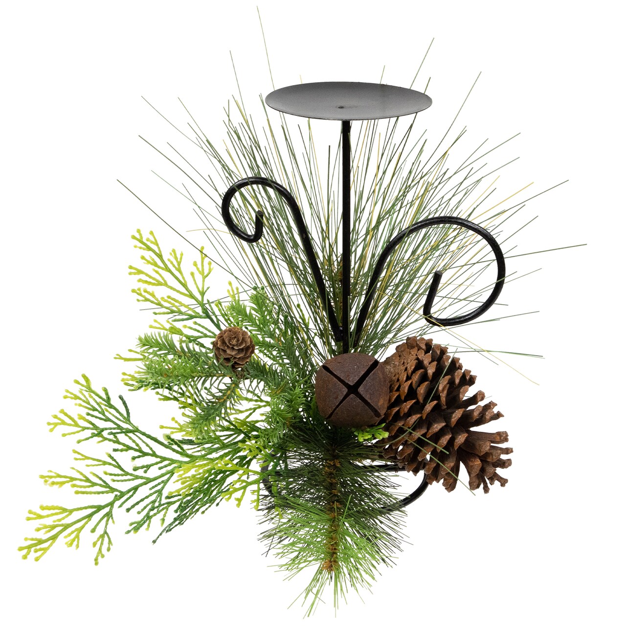 Northlight Pine Cones and Jingle Bell Christmas Pillar Candle Holder - 10"